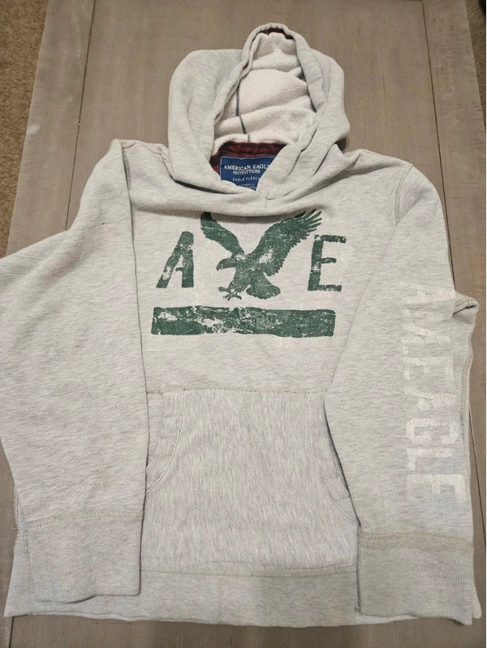 American Eagle Vintage Grunge Grey Heathered Logo Mens Large Hoodie